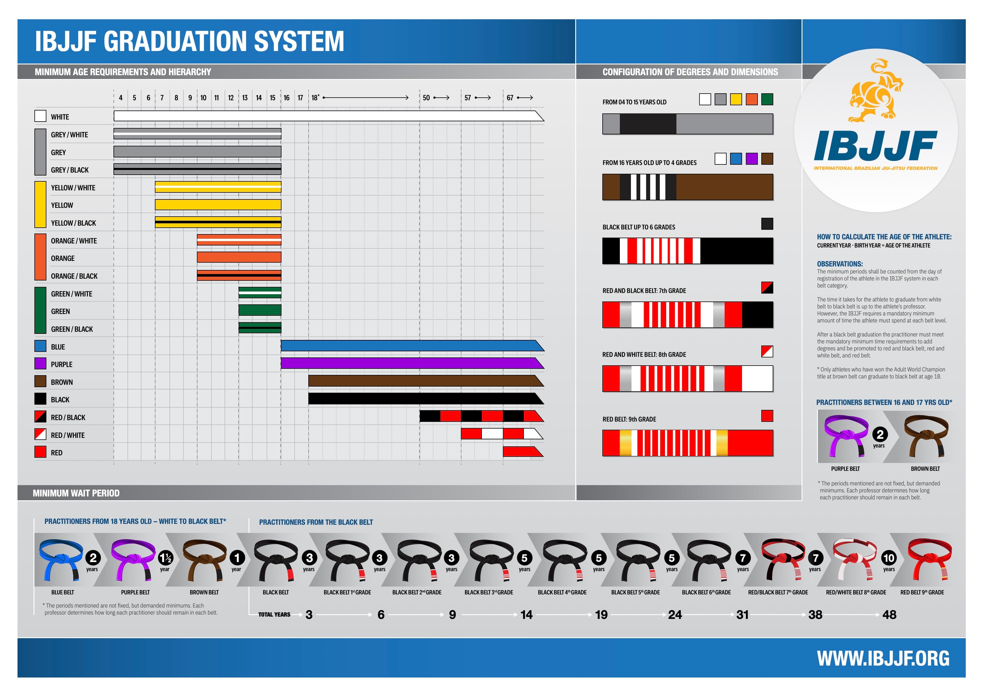 IBJJF Graduation System — official belt requirements poster